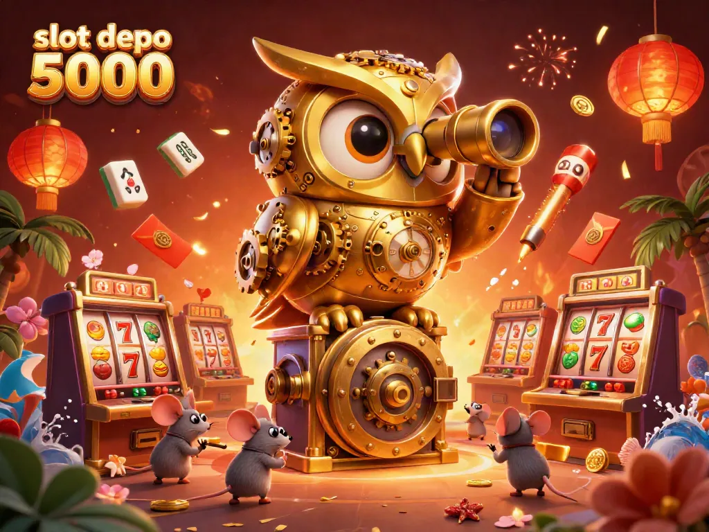 Experience the excitement of slot depo 5000 with a whimsical casino illustration featuring playful themes and vibrant elements.